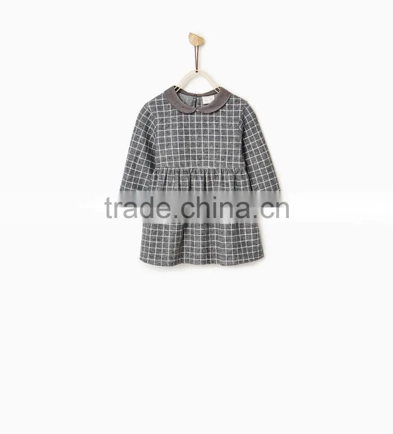 Latest Children Winter Plush Check Dress With Peter Pan Collar Design Children Girls Kids Clothes Garment 2016 HSD5797
