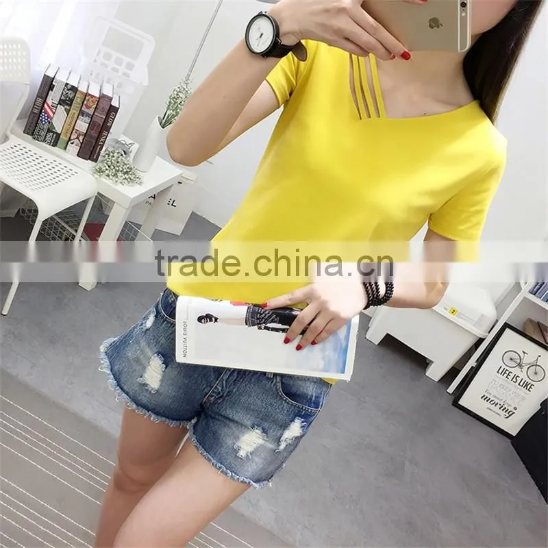 Fashion Design European Style Plain White Women T Shirt Cotton