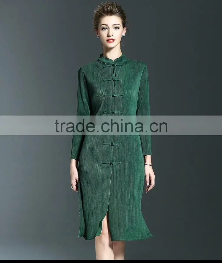 2017 new slim plicated cheongsam one piece dresses