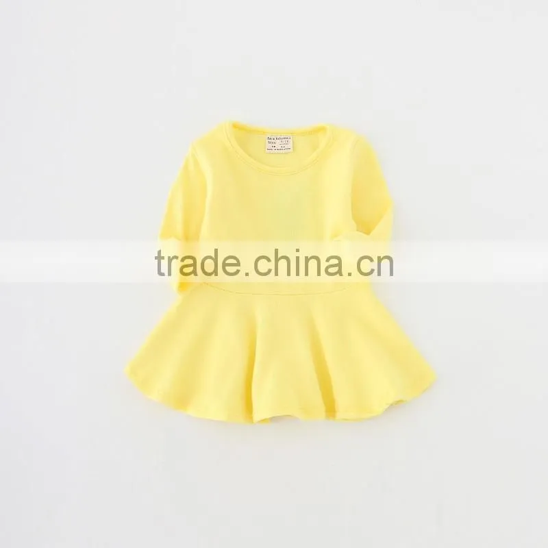 Wholesale baby girl spring dress solid color long sleeve dress winter girls plain cotton dresses
