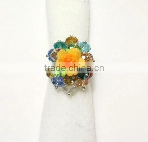 fashion pink burst flower rings, crystal ball bead rings, new products for 2013