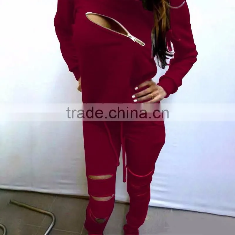 2016 Fashion Women Autumn Sweatshirt Front Zipper O-Neck Long Sleeve Sport Suits 2 Pieces Set Ladies Hoodies Tracksuits