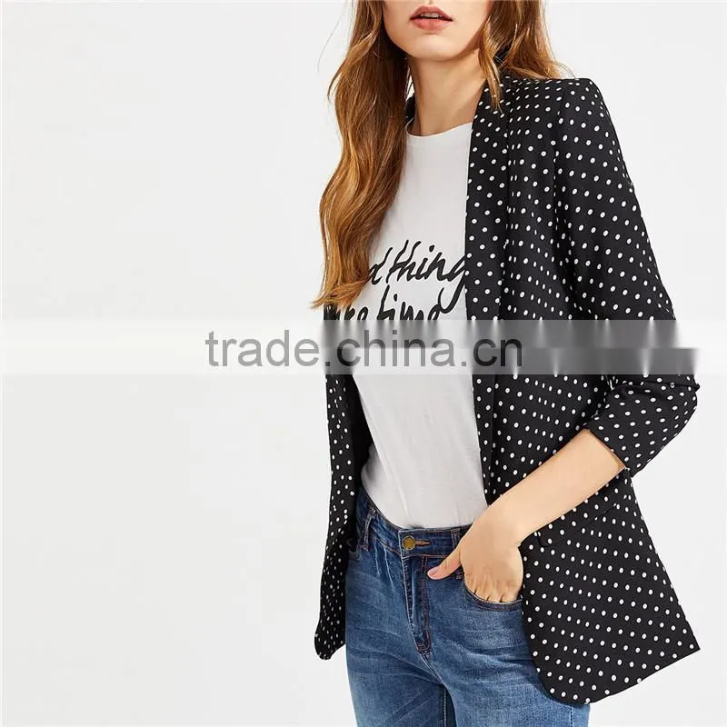2018 fall and winter newest style Fitted Polka Dot Open Front Blazer
