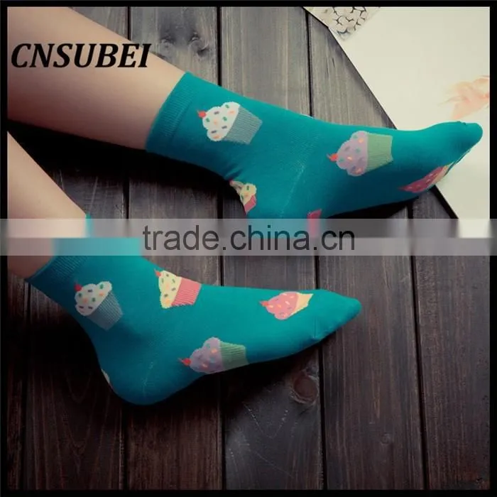 200 Needle fresh color korean cute cartoon ice cream women tube socks for young girl normal wearing