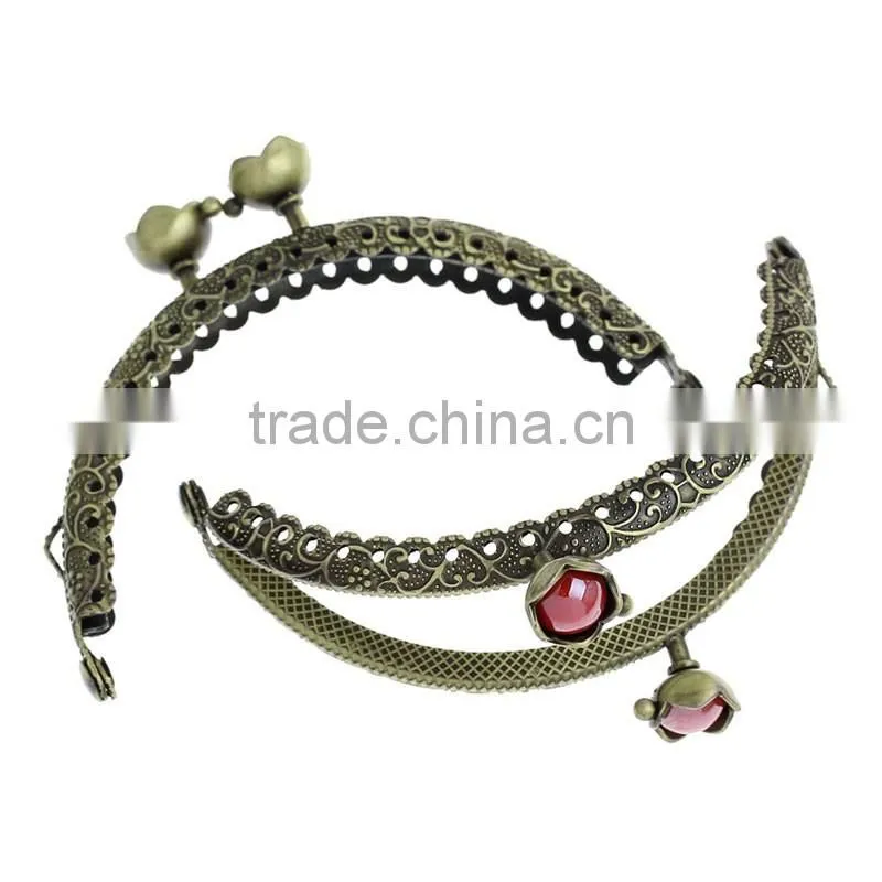 Cheap Antique Bronze Red Resin Flower Carved Metal Frame Kiss Clasp Arch For Purse Bag