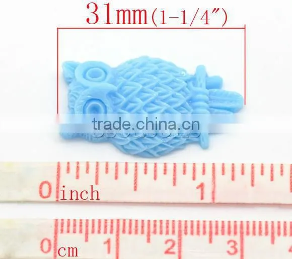 Blue Resin Owl Halloween Ornaments Cameo 31x18mm(1-1/4"x3/4"), sold per packet of 20