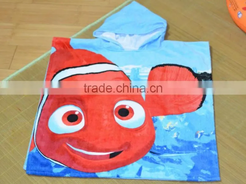 Custom cartoon design pattern printed cotton baby kids children beach bathroom hooded beach towel