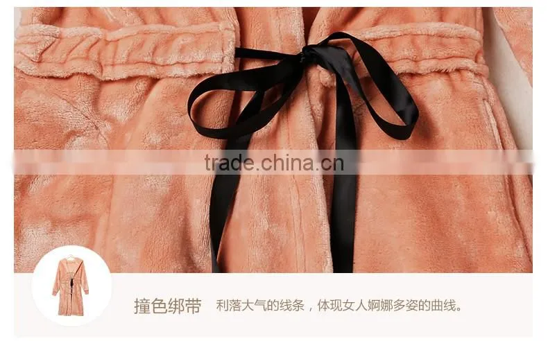 Logo Printed Qianxiu 100 polyester Warm Ladies Night Robe