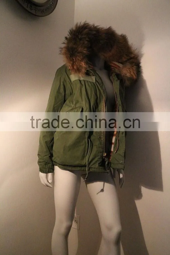 Army green coat 100% cashmere coats lined with hooded jacket faux fur coat for sale