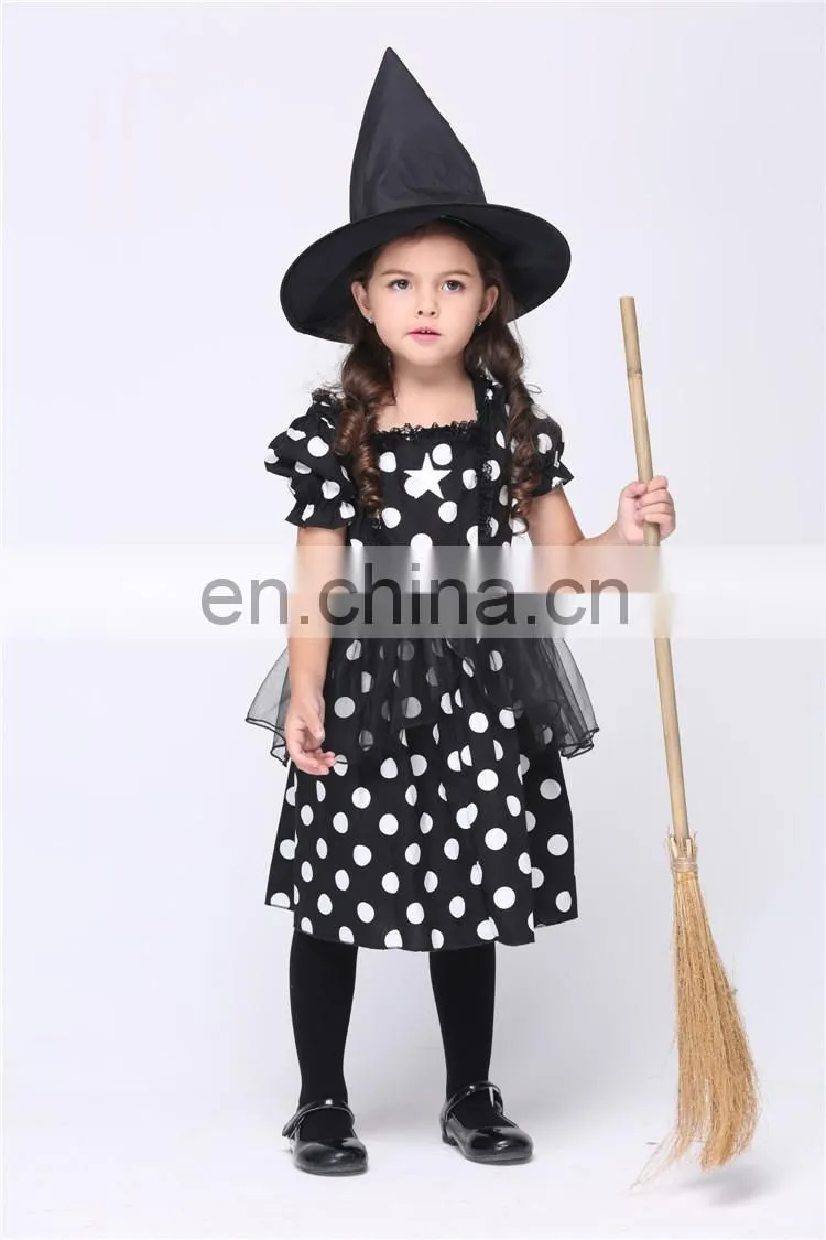 New arrival black with white dot halloween witch costume FGCC-0153