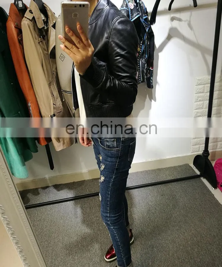 2017 Slim Red Leather Jacket Design Motorcycle Leather Ladies Short Jacket