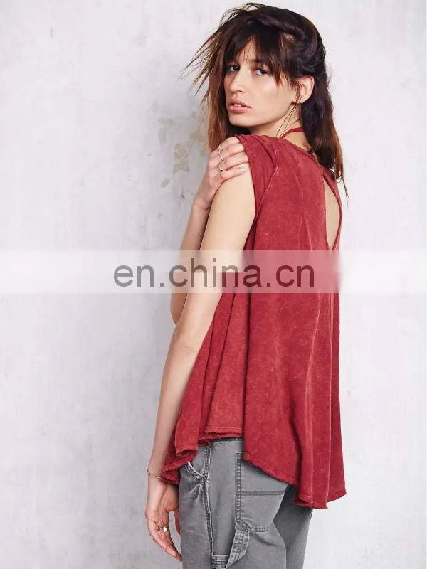 Short sleeve cotton jersey plain color ladie back cutout tops,high quality babydoll shirt