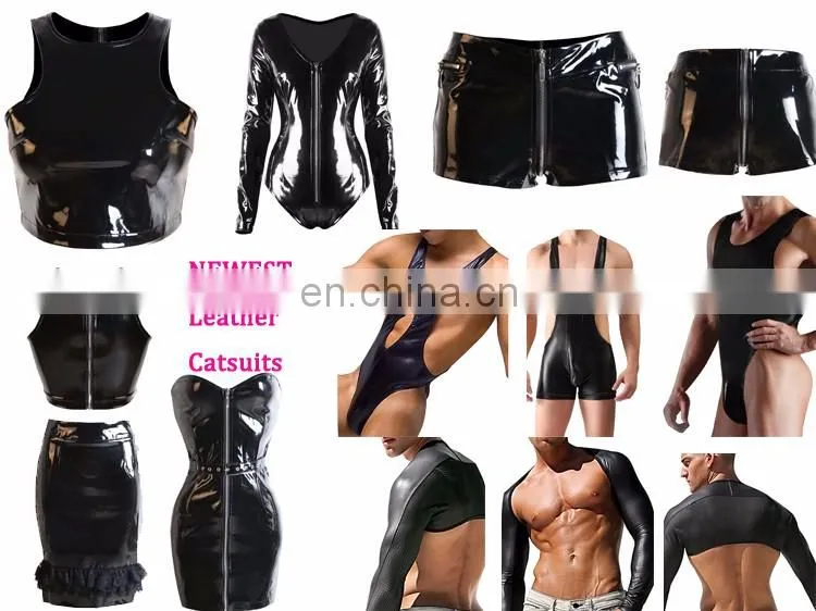Hot Sexy Black Wet Look Leather Catsuit For Men