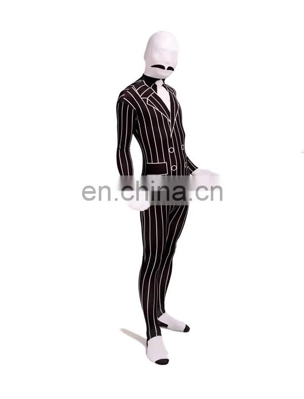 White & Black Spandex Slender Business Zentai Suit Stripe Unisex For Adult