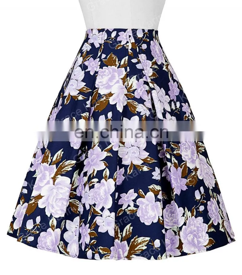 Grace Karin Occident Women Vintage Retro Floral Pattern Cotton Skirt 9 Patterns CL008925-2