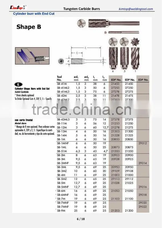 Tungsten Carbide Rotary Burrs of the All Shape