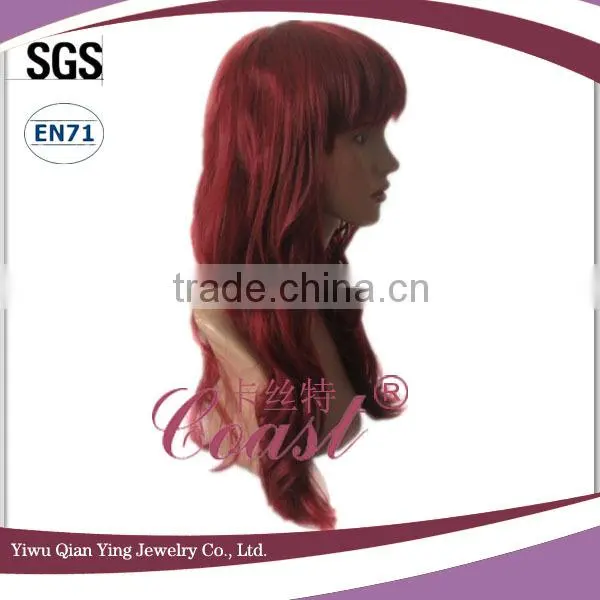 cheap long big curly burgundy synthetic hair party wigs