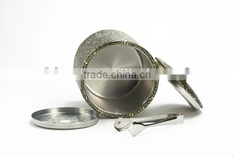 China 201 Stainless Steel And Leather Ice Bucket With Tongs KL-A222