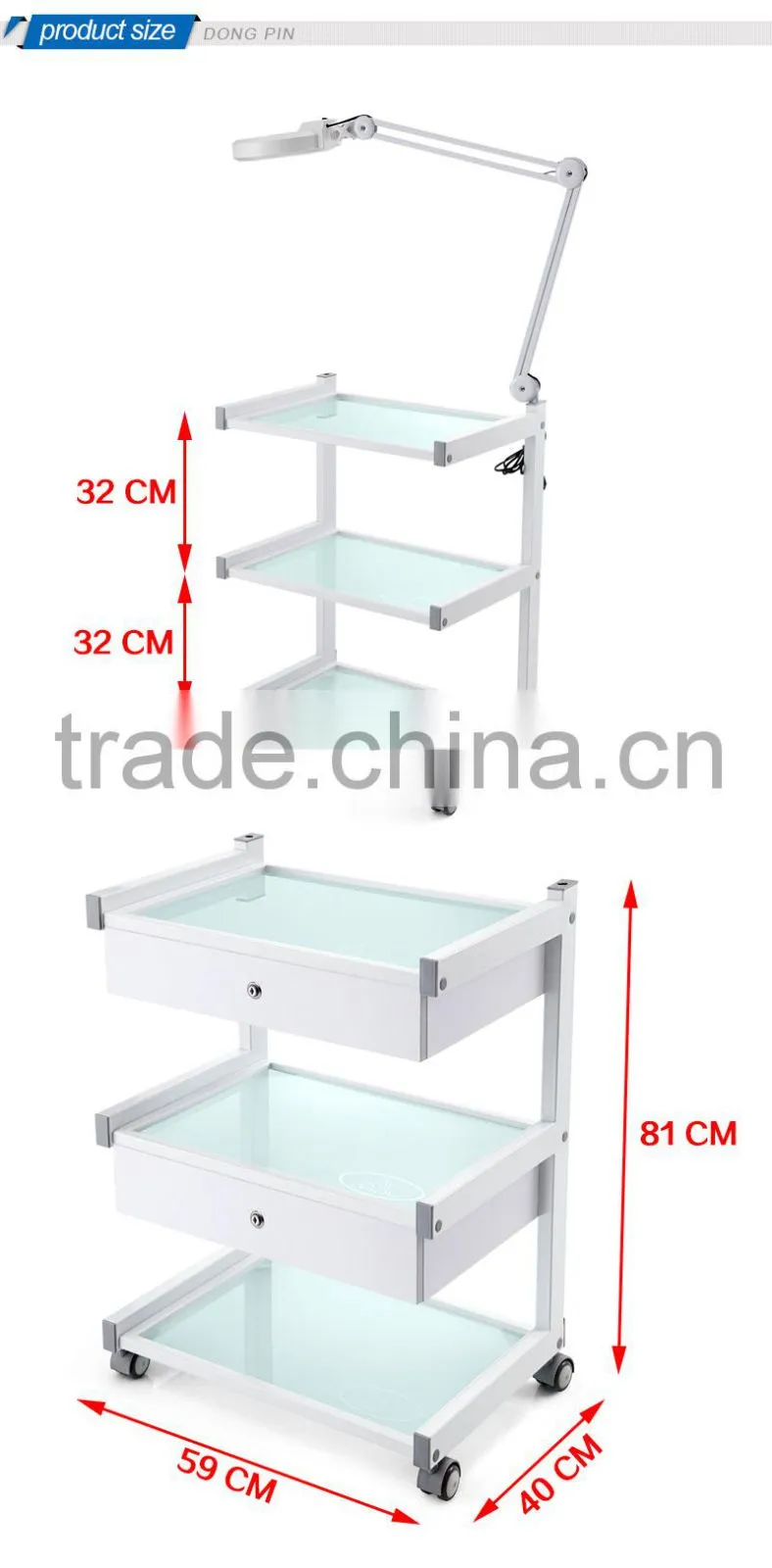 beauty salon equipment glass shelf trolley medical facial trolley wholesale