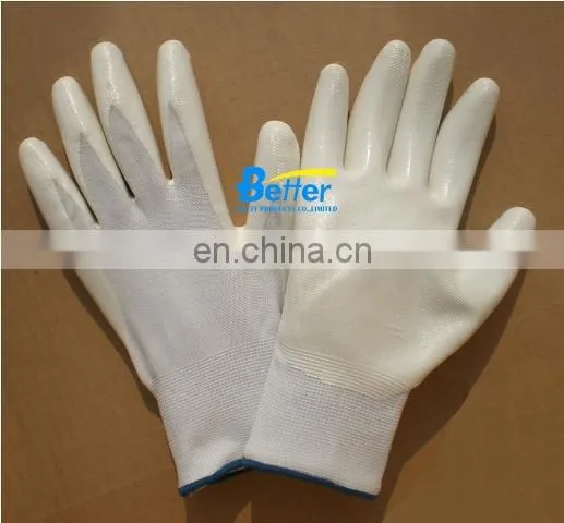 White Nylon Blue Nitrile Coated Work Gloves Cheap