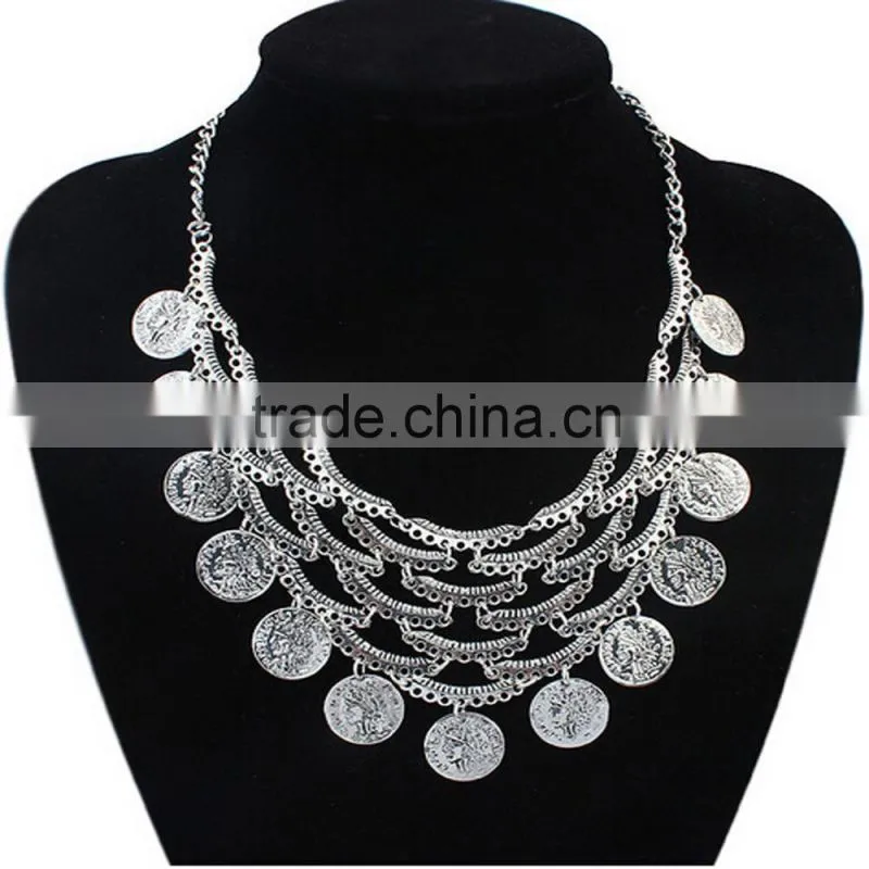 Hot sale short chain gold and silver necklace coin tassel necklace wholesale