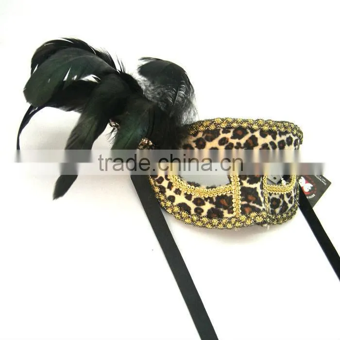 Plastic Pink Mask For Christmas With Black Feather