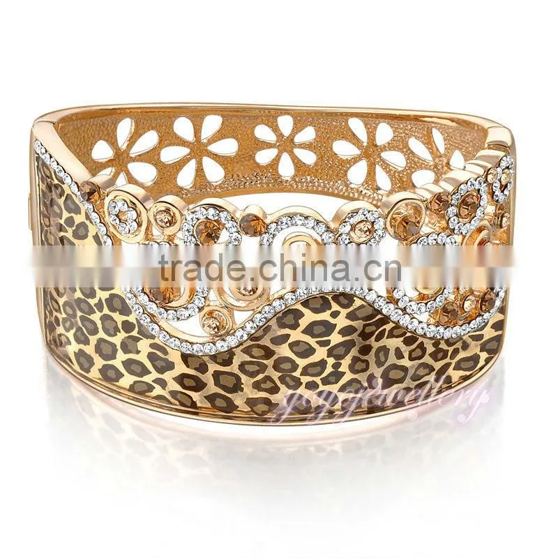 new products 2016 cuff bracelet leopard design crystal gold filled buckle bangle
