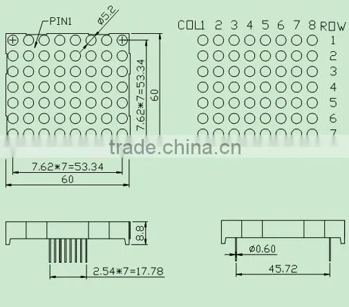 Super Bright RED Color Dip series NEWSHINE FND LED 1.9mm LED Matrix 8x8