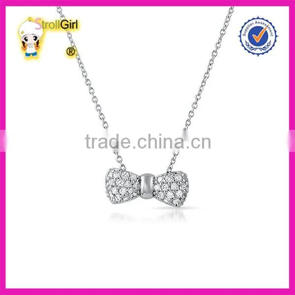 Hot sale CZ stone pave necklace Lovely bowknot pendant necklace 925 sterling silver jewelry