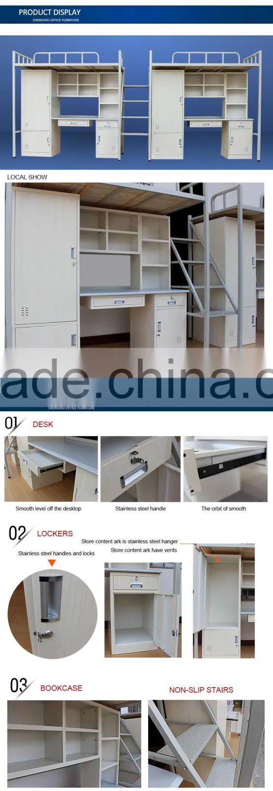 2016 high quality Dormitory bunk bed metal bunk bed with desk
