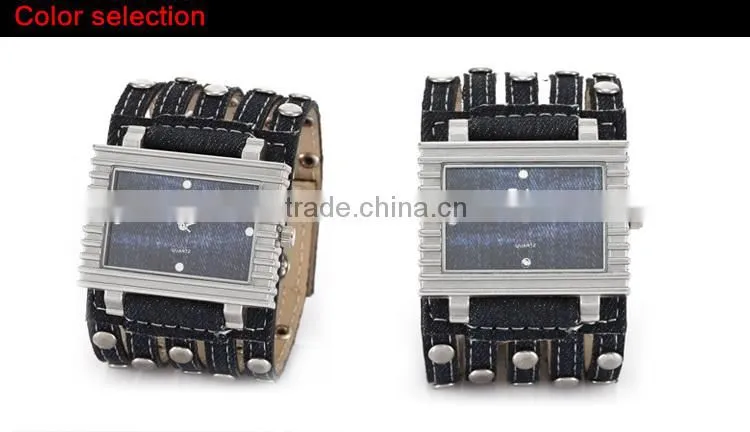 New Design Oulm Denim Fabric Watch Straps Big Wrist Watch 2015