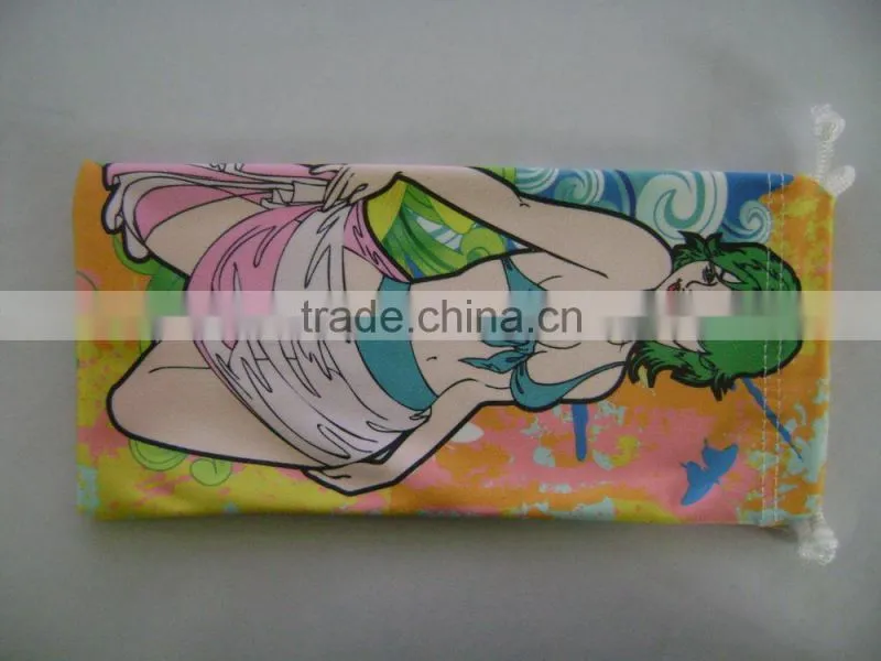 customized logo printing microfiber pouch with drawstring