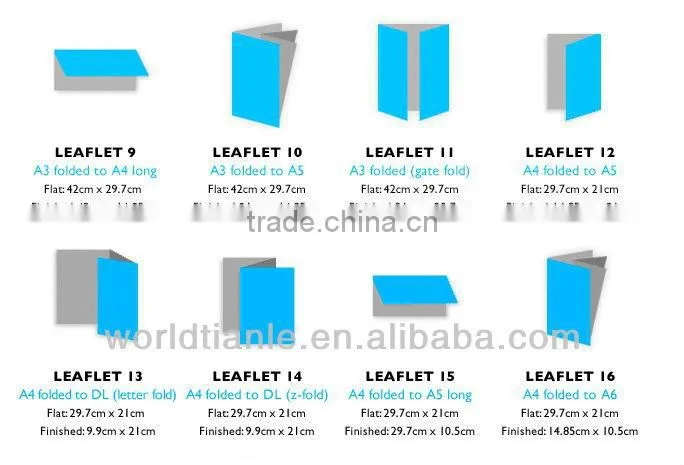 2013 Hot Sales! Different Size full color printing folded Leaflet