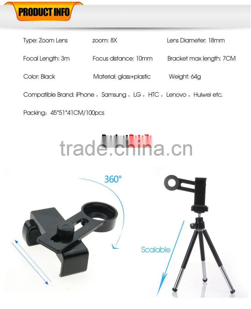 Universal 8x Zoom Telescope Telephoto Camera Lens for Samsung Galaxy Note 4 3 2 S6 S5 S4