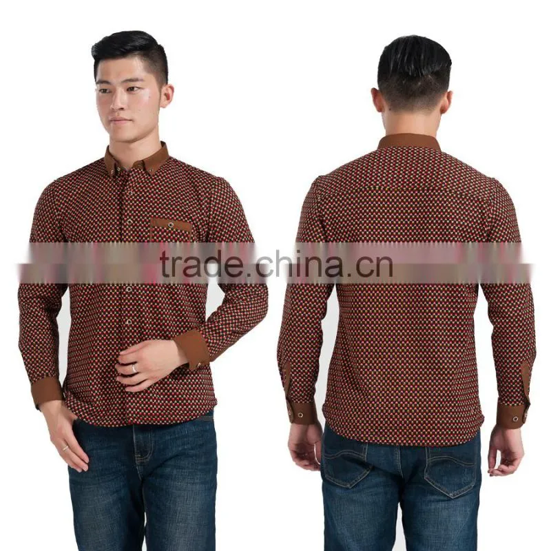 2015 man winter warm flannel imprint long sleeve shirt