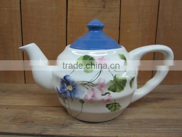 Modern White Ceramic Teapot with Wheat and Daisy Decal