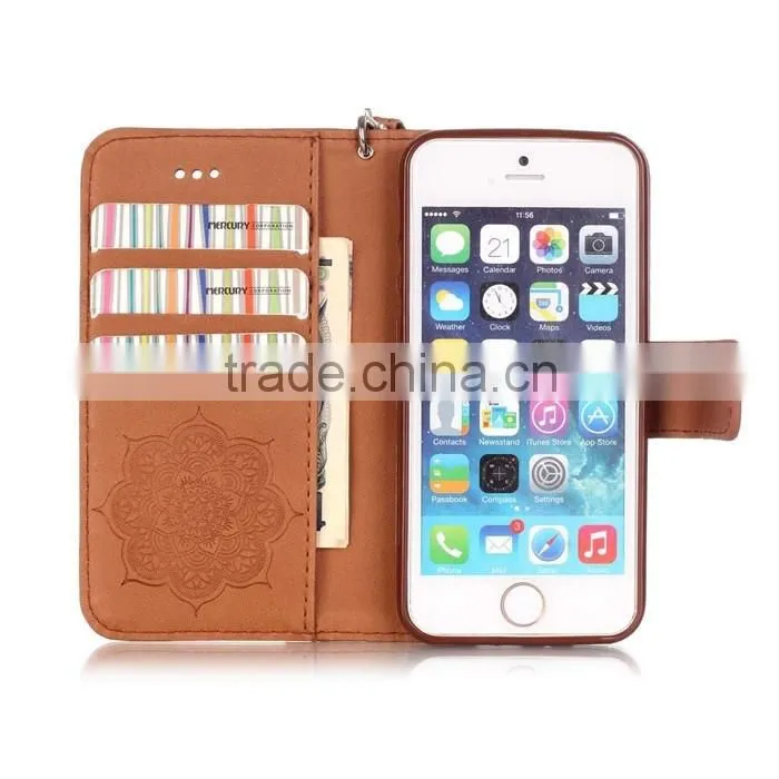 Luxury Embossed Leather Case for iPhone SE with Diamonds