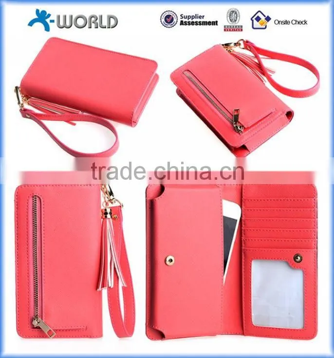 Cute Zipper Leather Wallet Case For iPhone 6S with wrist strap