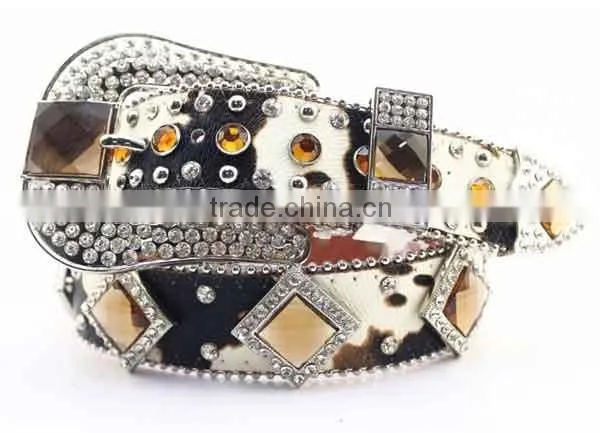 Western Cow Print Leather Brown Concho Studded Cowgirl Crystal Belt