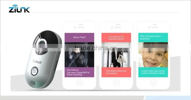 Ring Tone Video door phone, 2016 new zilink Cobell p2p intercom wifi doorbell camera