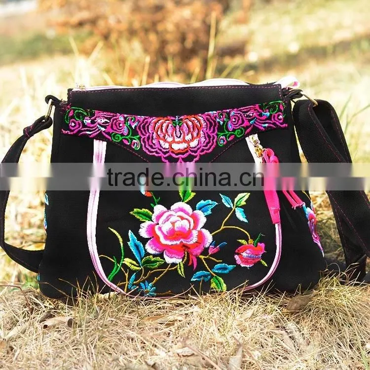 New fashion peony flower embroidery shoulder bag/messenger bag canvas Shoulder Bag For women