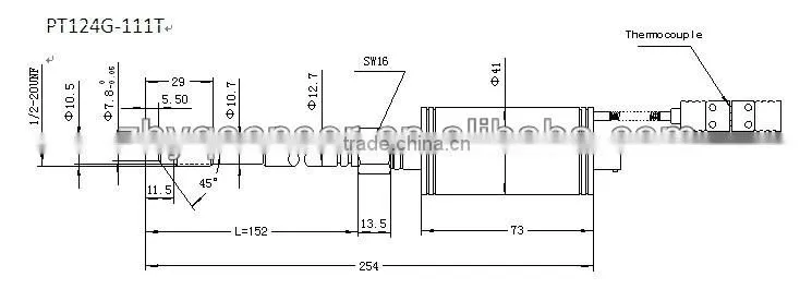 3.33mv/v rigid stem melt pressure transducer with J thermo
