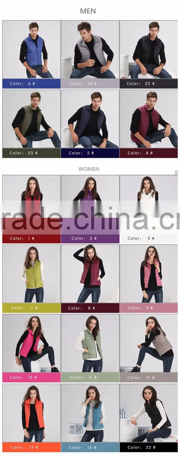 Wholesale winter sleeveless jacket mens/ womens down vest