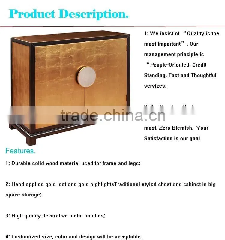 Luxury Hand Applied Golden Leaf Console Cabinet with Ornate Hardware