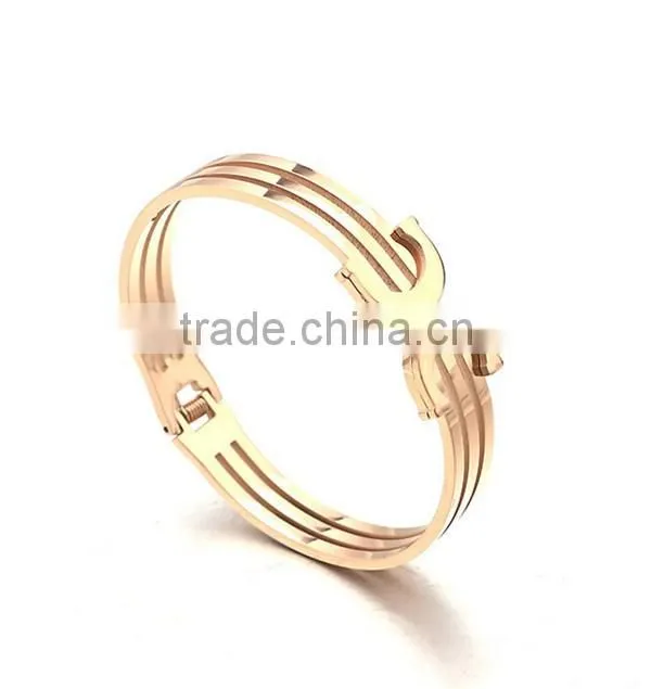 Retail Stainless Steel Women Bangle Rose Gold Spring Shield Bracelet Jewelry