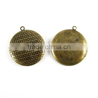 32MM round photo locket,vintage brass bronze lockets,DIY setting locket,engraved locket 1111025