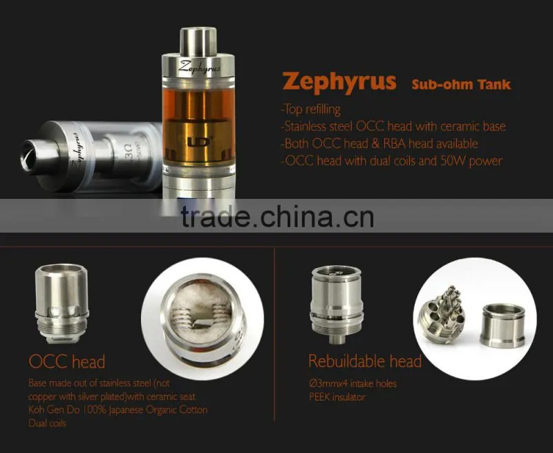 2016 ud new most popular vaporizer zephyrus v2 rebuildable atomizer prevent condensation bigger build deck 1.8ohms OCC head