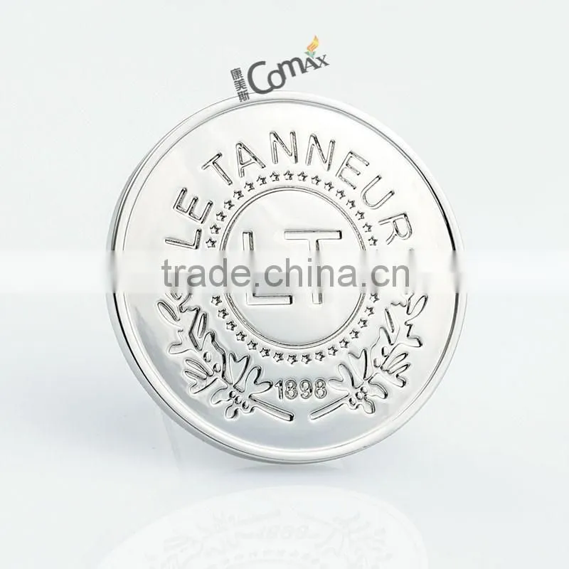 Nickle round custom metal engraved tag for purse and handbag
