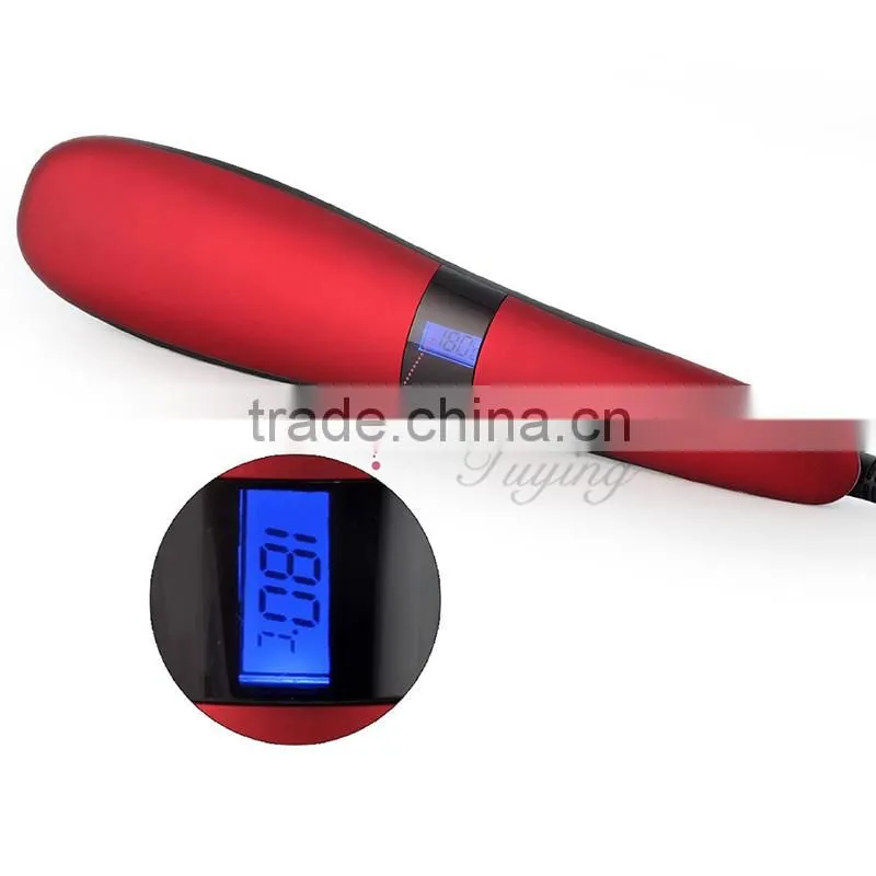 Newest LCD Temperature Fast Hair Brush Flat Iron Electric Hair Straightener Comb