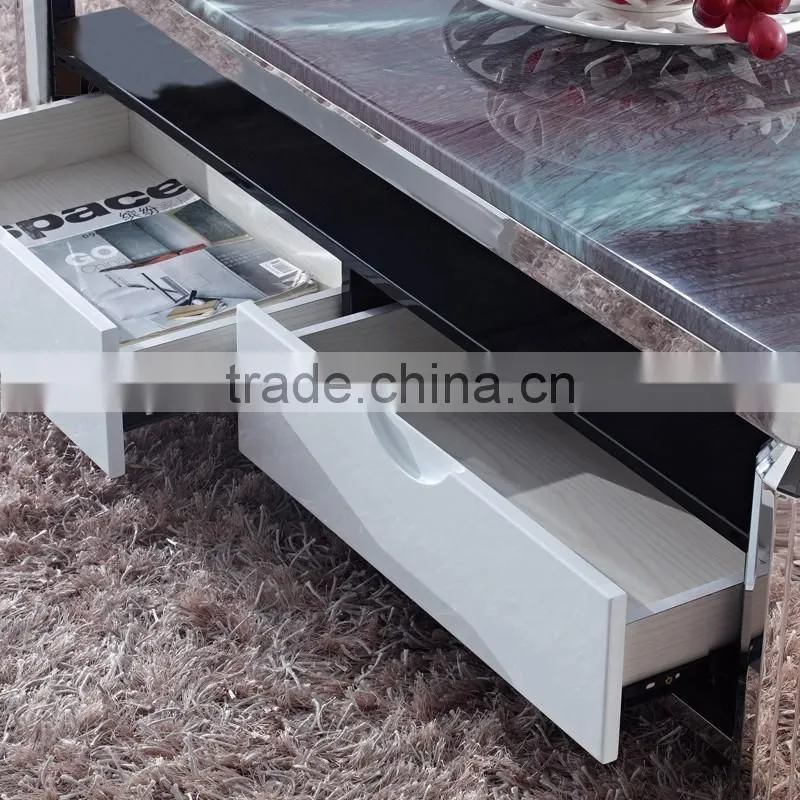 foshan cheap living furniture marble top stainless steel coffee center tableB2193